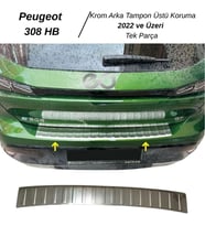Peugeot 308 HB Krom Arka Tampon Üstü Koruma 2022 ve Üzeri Paslanmaz Çelik (Gümüş)