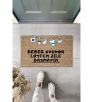 Bebek Uyuyor Lütfen Zile Basmayın Yazılı Dekoratif Kapı Önü Paspası 70x45 Cm