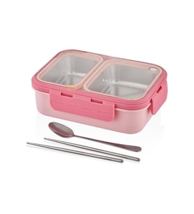 Bento 700ml Lunchbox Tek Katlı 2 Bölmeli Çelik Sefer Tası (Pembe)