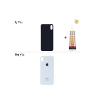 iPhone XS Gümüş Arka Kapak Arka Cam Batarya Kapağı Lazer Kesim Kapak Pil Kapağı + B-7000 Yapıştırıcı