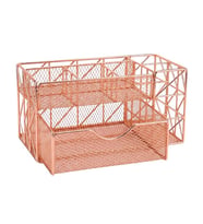 Temel Rose Gold Metal Mesh Masaüstü Organizer Çekmeceli Çok Bölmeli 21.8x11.5x11 cm 9510