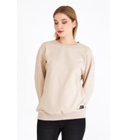 Metalic Kadın Bej Renk Basic Bisiklet Yaka Sweatshirt