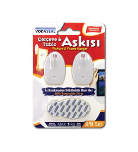VodaSeal İz Bırakmadan Sökülebilir Bantlı Tablo ve Çerçeve Askısı - İkili Paket (Beyaz)
