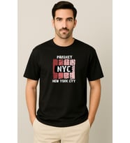 Erkek - Kadın %100 Pamuk New York City Parshey Baskılı Yarım Kollu Bisiklet Yaka T-Shirt (Siyah)