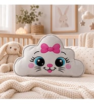 BK Gift Sevimli Yüz Tasarımlı Gri Bulut Yastık-8 - Bebek ve Çocuk Odası Dekoratif Yastık 34,5x22 cm