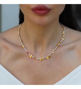 İnci Doğaltaşlı Gold Gümüş Kolye