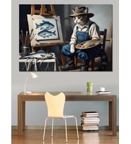 Ressam Kedi Ve Balık Tablosu Dekoratif Kanvas - Mdf Ahşap Tablo