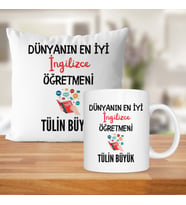 Dünyanın En İyi İngilizce Öğretmeni Baskılı Kişiye Özel Kupa Bardak Ve Saten Yastık