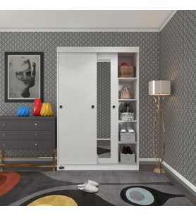 Kenzlife gardırop sürgülü kapaklı kapılı 120 papatya byz aynalı gardolap dolap (Karışık)