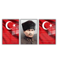 Temperli Gerçek Cam Tablo Seti Üniformalı Atatürk İstiklal Marşı ve Gençliğe Hitabe