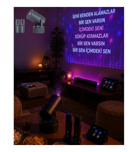Android Akıllı Projektör 1080P – Bluetooth Hoparlör ve 2 Kablosuz Karaoke Mikrofonlu