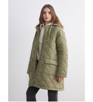 LCW Modest Haki Kapüşonlu Kapitone Oversize Kadın Şişme Mont