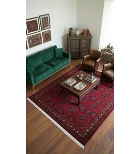 NAKIŞ Serisi Kırmızı Zeminli Geometrik Motifli Şık Salon Halısı AF316 RED