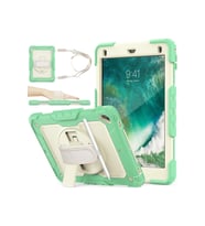 Apple iPad 5. 6. Nesil 2017 2018 9.7" inch Strap Tablet Kılıfı Ekran Koruyuculu Kalemlikli 360°Döner Darbeye Dayanıklı (Mavi)