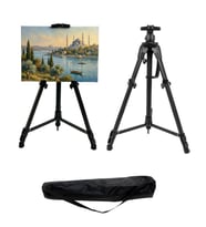 Temel Katlanabilir Metal Tripod Şövale - Kollu Yükseklik Ayarlı, Su Terazili, Pusulalı, Siyah