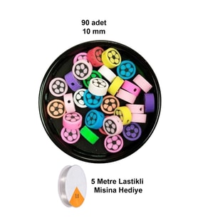 90 Adet 10 mm Polimer Kil Fimo Boncuk Takı Bileklik + 5 Metre Lastikli Misina Hediye - Renkli Çiçek