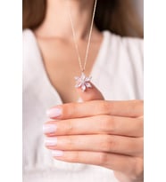 Papatya Taşlı 925 Ayar Gümüş Rose Kolye