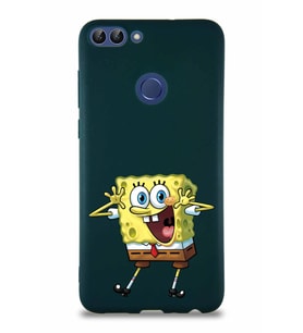 Huawei P Smart Soft Premier Kapak Sünger Bob Tasarımlı Silikon Kılıf - Yeşil (Şeffaf)