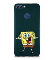 Huawei P Smart Soft Premier Kapak Sünger Bob Tasarımlı Silikon Kılıf - Yeşil (Şeffaf)