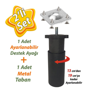 Destek Ayağı 13-19 cm Siyah ve Metal Düz Ayak Tabanı M8 Civatalı İnce Diş Mobilya Kanepe Baza Koltuk Seti (Beyaz)