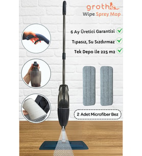 Gri Sprey Mop, Çift Bezli, 700 ml Su Hazneli, Tıpasız, Garantili