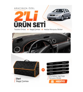 e-biz CHEVROLET LACETTİ (2002-2009) Uyumlu Torpido Örtüsü + Deri Çanta - Siyah-Kahverengi - CH002