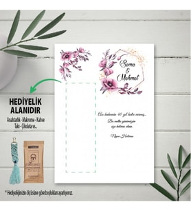 Hediyelik Kart - Mor Çiçekli Tasarım - Makrome Anahtalık, Toka, Kurabiye, Kahve Kartı