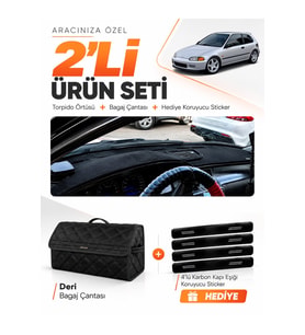 HONDA CİVİC EG-EX-EL (1994-2000) Uyumlu Torpido Örtüsü + Deri Bagaj Çantası + Sticker Seti - Siyah