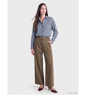LCW Comfort Haki Geniş Paça Pileli Kadın Kumaş Pantolon