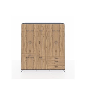 Kronos Dolap 8 Raflı 4 Çekmeceli 3 Askılı 220x59x243 Antrasit-Çam/Çam