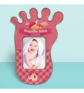 MAGNET VE ÇERÇEVE HOŞ GELDİN BEBEK (25 ADET)baskılar dahil (Pembe)