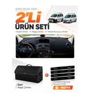 e-biz RENAULT KANGOO 3 (2010-2018) Uyumlu Torpido Örtüsü + Deri Bagaj Çantası Seti - Siyah - RE028