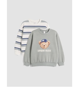 LCW Kids Yeşil Bisiklet Yaka Erkek Çocuk Sweatshirt 2'li