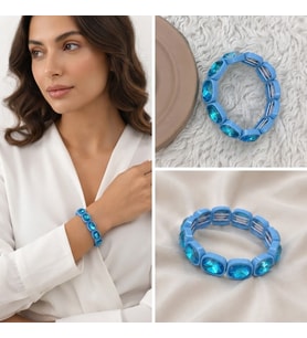 Premium Parlak ve Şık Mavi Taşlı Esnek Lastikli Reçine Kadın Bileklik (20 cm)
