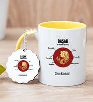 Kişiye Özel Başak Burcuna Hediye Sarı Kupa Bardak ve Anahtarlık