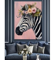 Çiçek Taçlı Zebra Portresi Dekoratif Kanvas - Mdf Ahşap Tablo