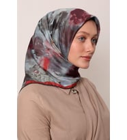 Levidor Lotus Desen Eşarp - 06108 (Gri-Kırmızı)