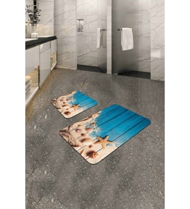 Mavi Deniz Kabuklu Banyo Halısı Klozet Paspas Seti BS211