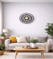 Floral Style Siyah-Gold Pleksi Dekoratif Duvar Saati - Sessiz Mekanizma