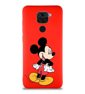Xiaomi Redmi Note 9 Soft Premier Kapak Mickey Mouse-D Tasarımlı Silikon Kılıf - Kırmızı (Şeffaf)