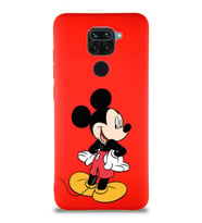 Xiaomi Redmi Note 9 Soft Premier Kapak Mickey Mouse-D Tasarımlı Silikon Kılıf - Kırmızı (Şeffaf)