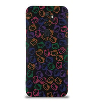 Oppo A5 2020 Uyumlu Lansman Kılıf Hello Kitty Tasarımlı İçi Kadife Kapak-Siyah (Şeffaf)