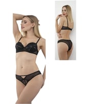 My Venus Balenli Destekli Siyah Sütyen Slip Takım