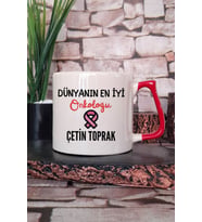 Dünyanın En İyi Onkoloğu Baskılı Kişiye Özel Onkolog Hediyelik Kırmızı Kulplu Kupa Bardak