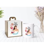 BK Gift Kişiye Özel Ahşap Kutuda Fotoğraflı Doğum Günü Tasarımlı Beyaz Kupa Bardak-5