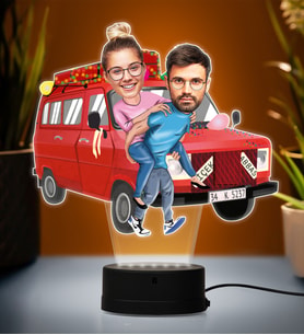Kişiye Özel Fotoğraflı Çiçek Abbas Tasarımlı Çift Karikatür 3D Led Lamba (Beyaz)