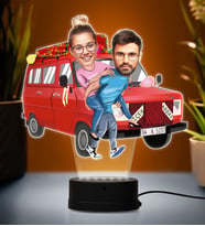 Kişiye Özel Fotoğraflı Çiçek Abbas Tasarımlı Çift Karikatür 3D Led Lamba (Beyaz)