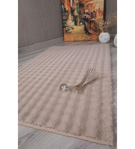evilla Dekoratif Bubble Uzun Tüylü Yumuşak Puffy Peluş Kaymaz Yıkanabilir Salon Koridor Halı Yolluk Bej 40 x 60