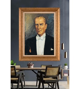 Altın Varaklı Çerçeveli Paspartulu Atatürk Tablo nh296 (Gold)