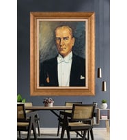 Altın Varaklı Çerçeveli Paspartulu Atatürk Tablo nh296 (Gold)